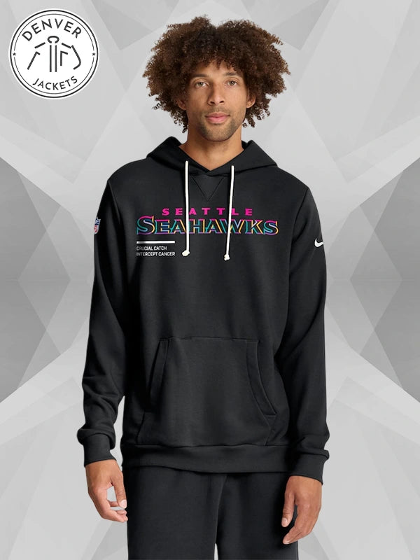 2025 Crucial Catch Seattle Seahawks Cancer Hoodie Black