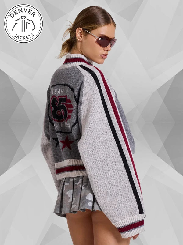 85 Knitted Jaded London Team Bomber grey jacket