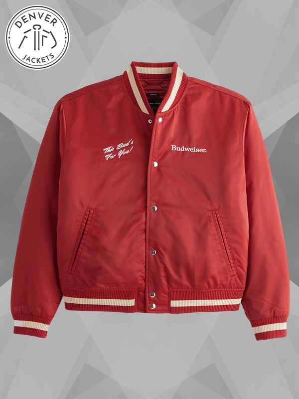 Abercrombie Budweiser Varsity Bomber Jacket Red