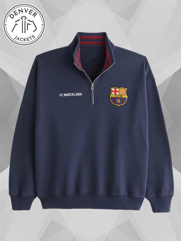 Abercrombie FC Barcelona Graphic Half Zip Sweatshirt Navy