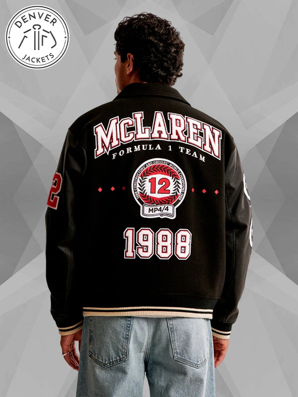 Abercrombie McLaren Black Varsity Bomber Jacket