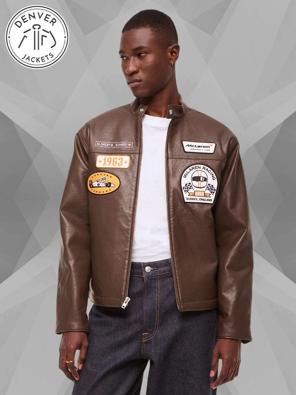 Abercrombie McLaren Brown Leather Racer Jacket