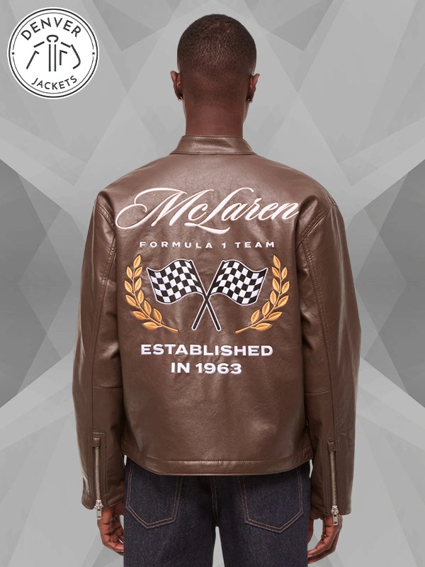 Abercrombie McLaren Brown Vegan Leather Racer Motorcycle Jacket