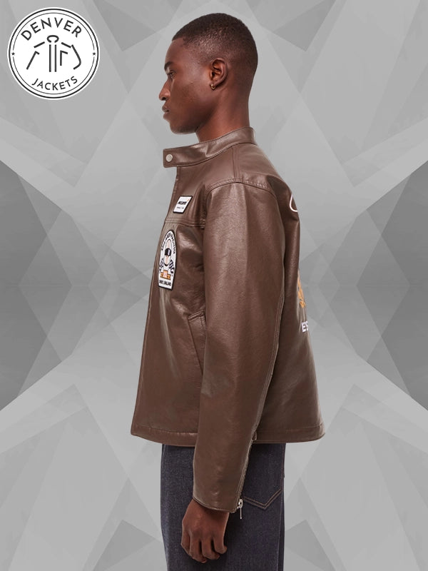Abercrombie McLaren Vegan Leather Racer Jacket Brown