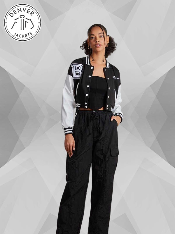 Above and Beyond Crop Varsity Black Jacket