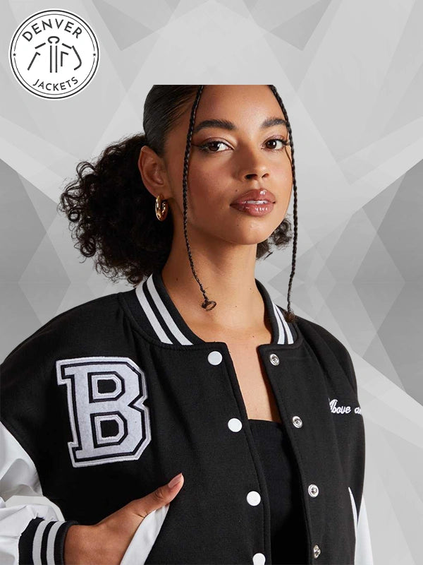 Above and Beyond Crop Varsity Jacket Black