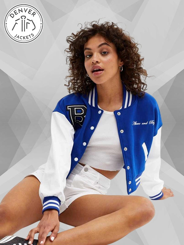 Above and Beyond Crop Varsity Jacket Blue