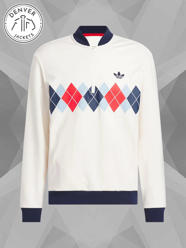Adidas Originals Argyle Printed 14 Zip Sweatshirt White