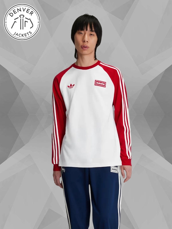 Adidas x Oasis 3 STRIPES Long Sleeve Sweatshirt Red and White
