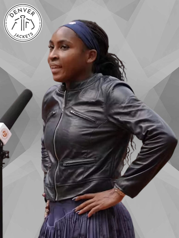American Tennis Player Coco Gauff Black Leather Jacket