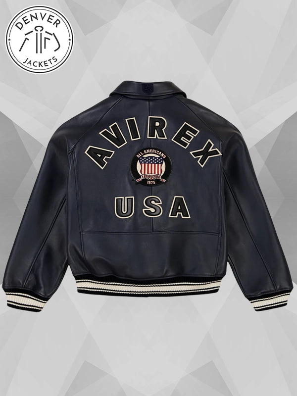 Avirex Icon Leather Jacket Navy Blue