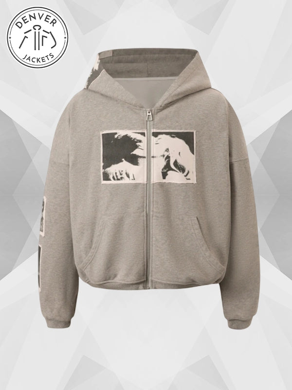 Bastard Punk Print Applique Hoodie Men