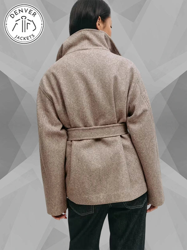 Beige Gina Tricot High Neck Short Jacket