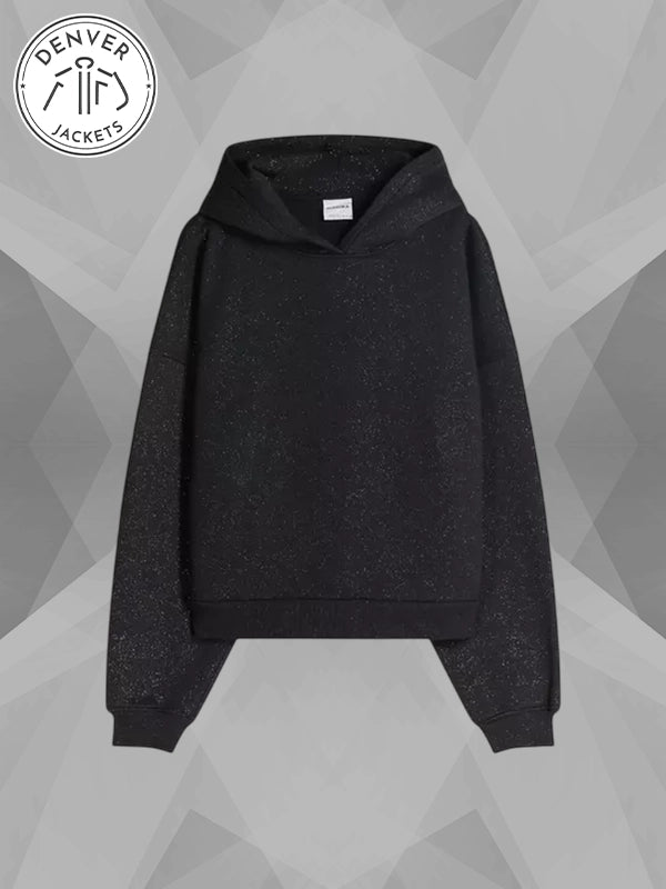 Bershka Glitter Hooded Sweatshirt Black