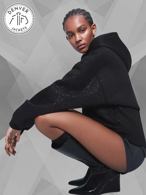 Bershka Glitter Hoodie Black