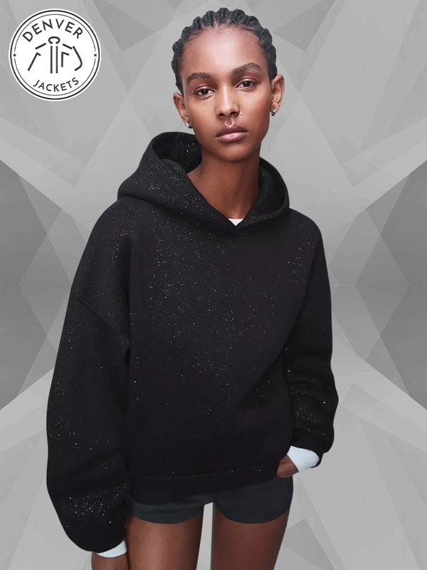 Bershka Glitter Sweatshirt Hoodie In Black