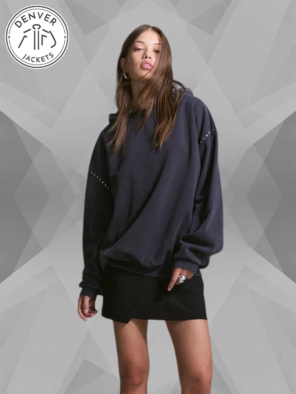 Bershka Studded Hoodie Grey