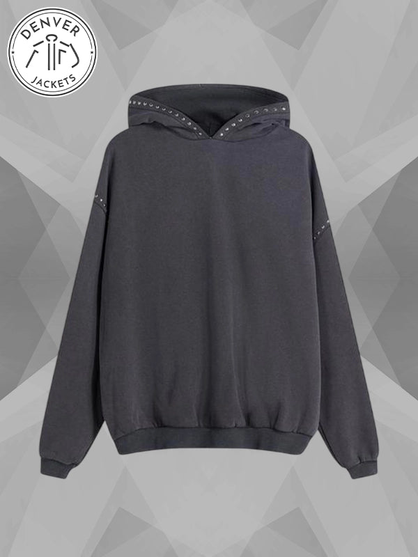Bershka Studded Hoodie In Dark Grey