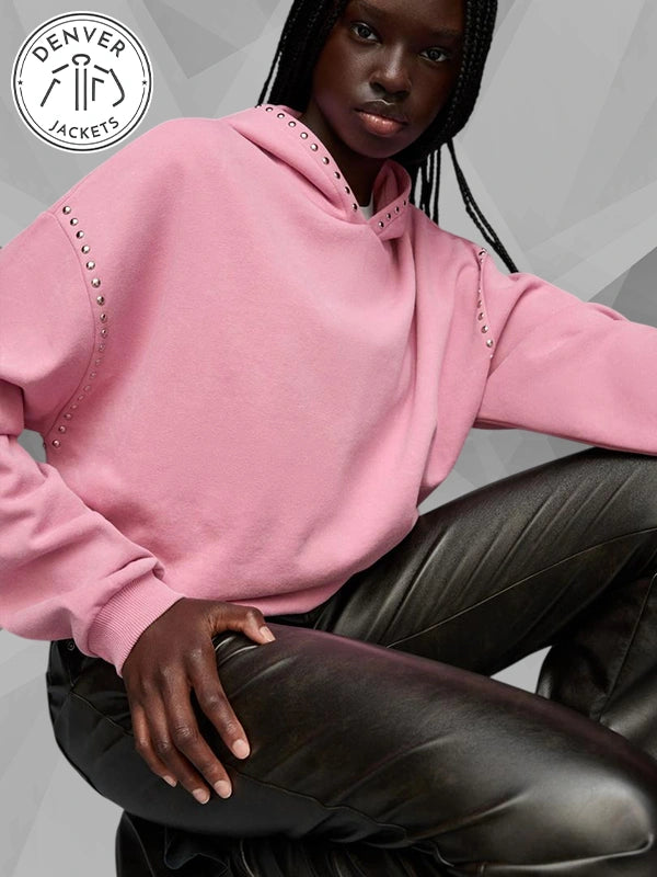 Bershka Studded Hoodie Pink