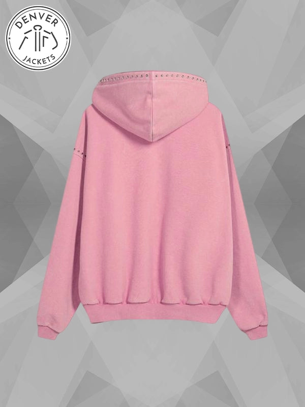 Bershka Studded Pink Hoodie Women