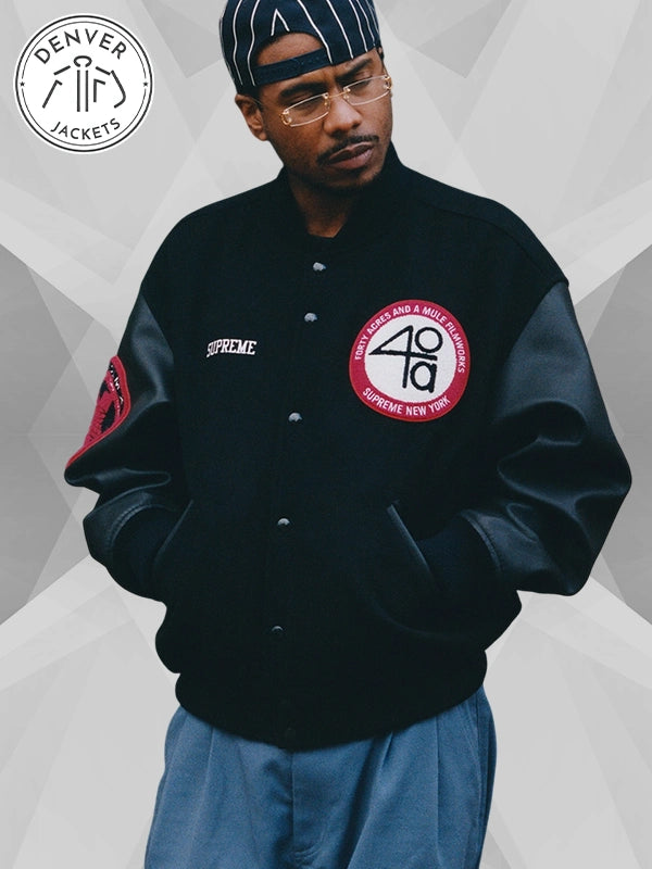 Black 40 Acres Malcolm X Varsity Jacket Supreme