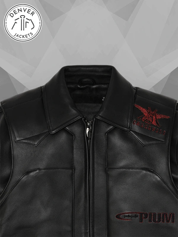 Black Leather Bomber Pelle Pelle Opium Immortal Rodeo Jacket