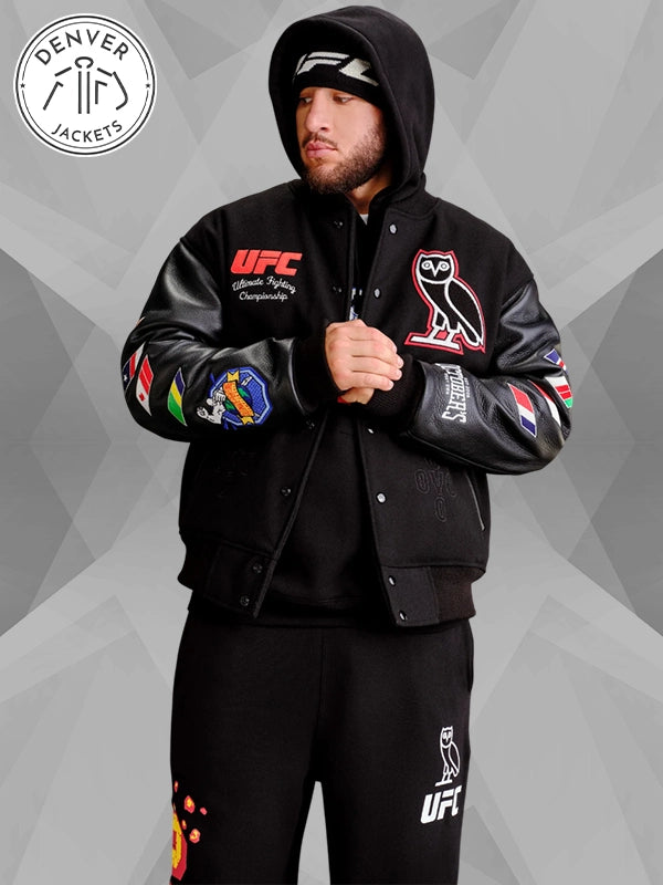 Black OVO UFC Championship Varsity Jacket