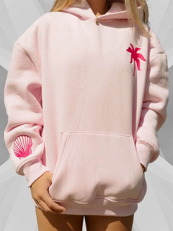 Blush Pink Hawaii Hibiscus Hoodie Pink Palm Puff