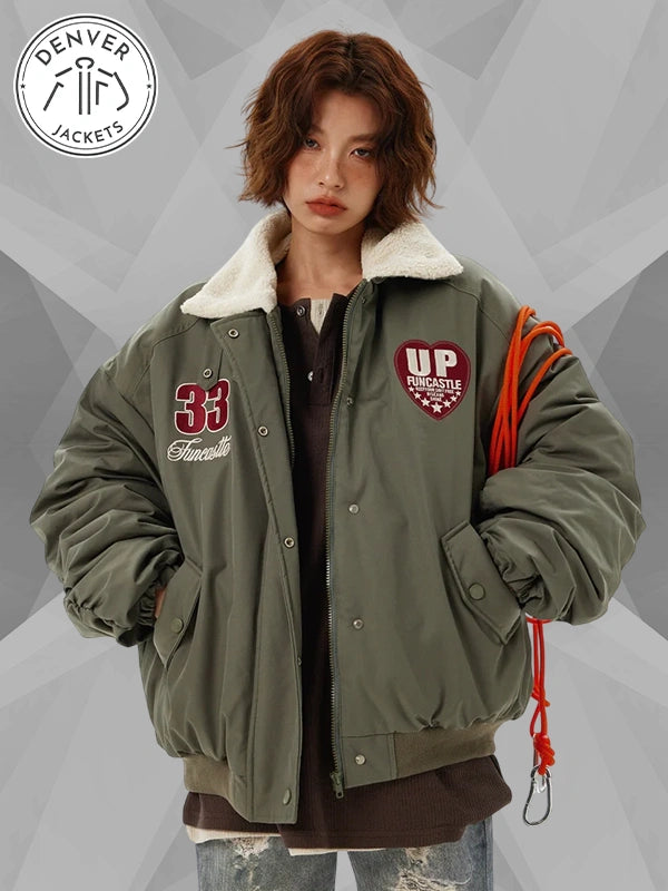 Boa Lapel Casual Padded Jacket Green