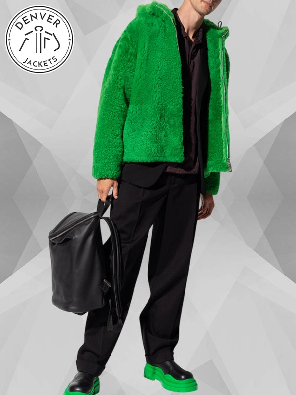 Bottega Veneta Hooded Teddy Shearling Jacket Green