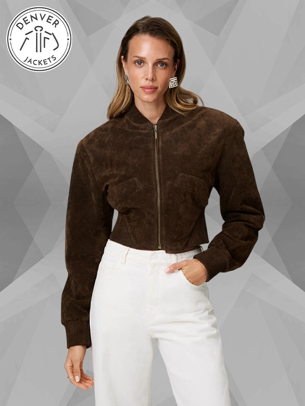 Brixen Cropped Suede Bomber Jacket Adoore