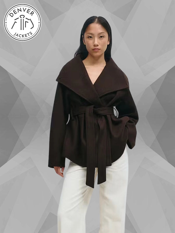 Brown High Neck Short Jacket