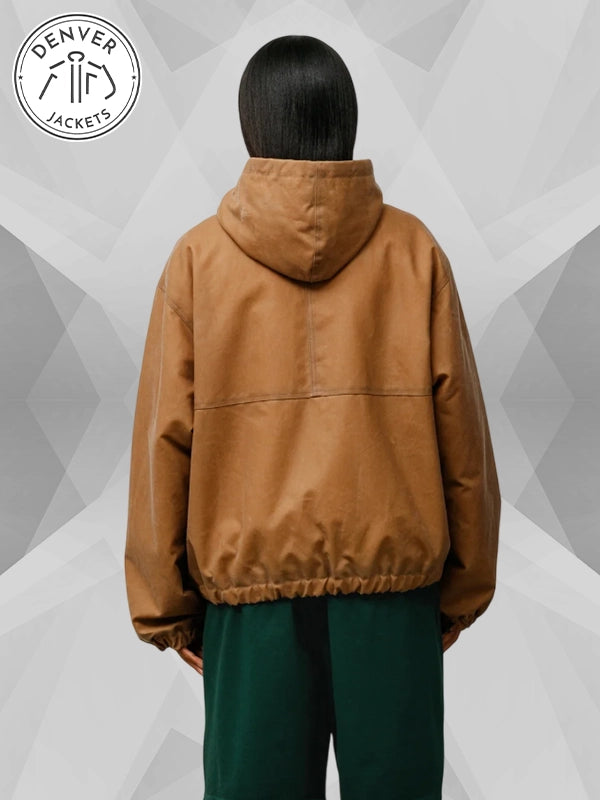 Brown Waxed Cotton Hooded Work Jacket Stussy
