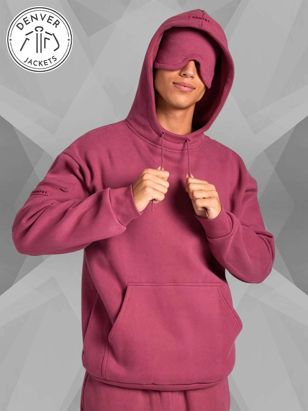 Burgundy Comfort Airplane Hoodie With Eye Mask