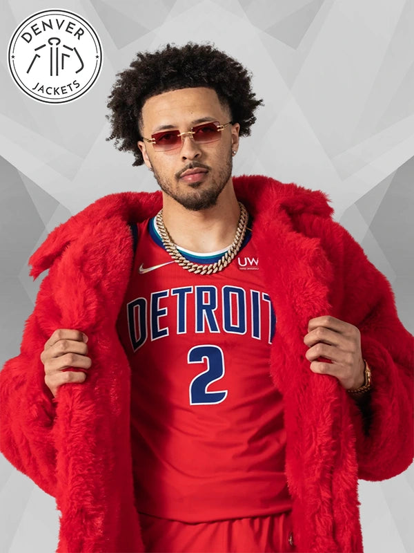 Cade Cunningham Red Faux Fur Coat