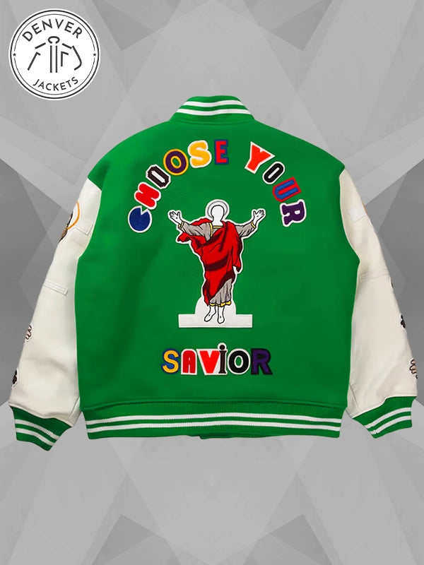 Choose Your Savior Saint Tears Varsity Jacket Green