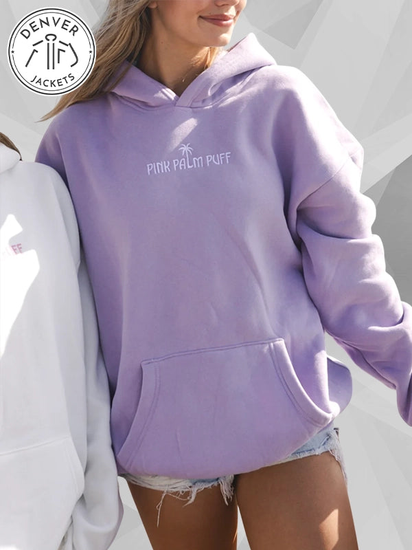 Classic Pink Palm Puff Hoodie Purple