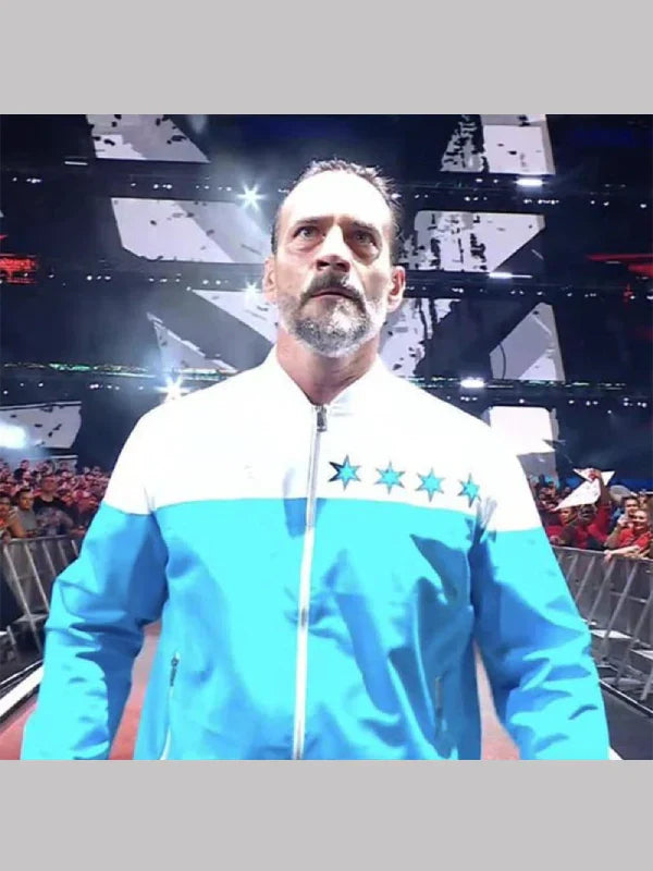 Cm Punk Fantastic Four Star Blue and White Jacket