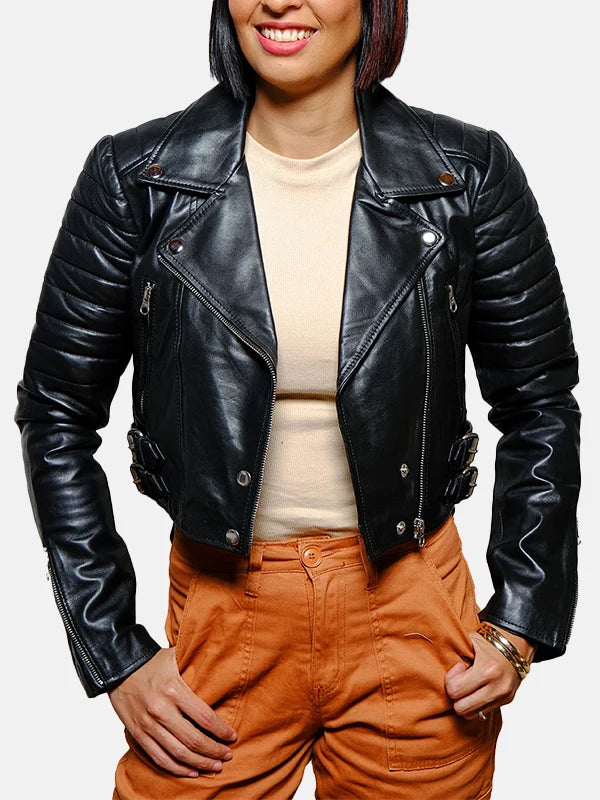 Cropped Black Leather Jacket Women's