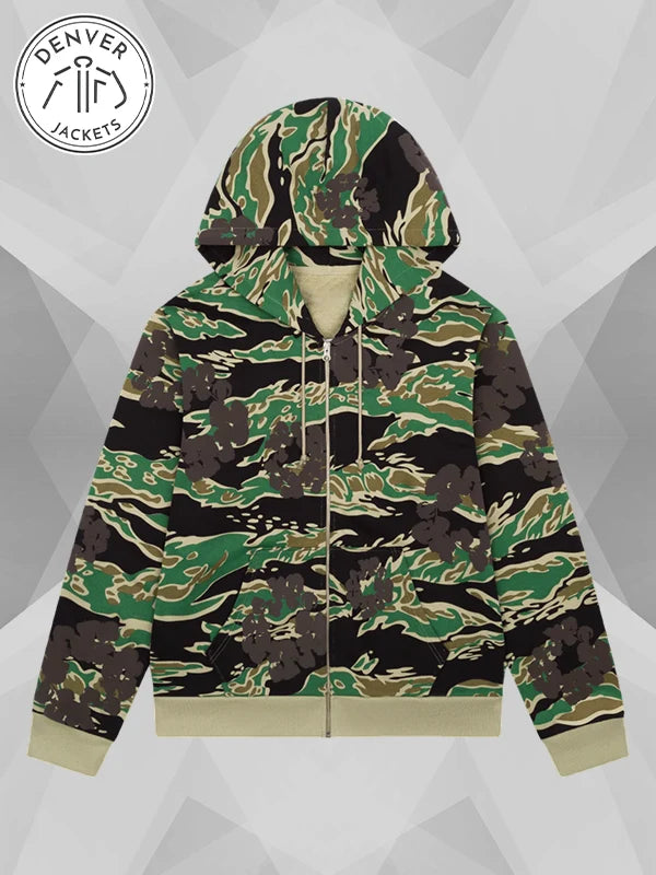 Denim Tears Green Camo Cotton Wreath Zip-up Hoodie