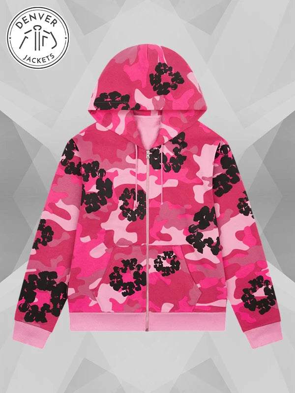 Denim Tears Pink Camo Cotton Wreath Zip-up Hoodie