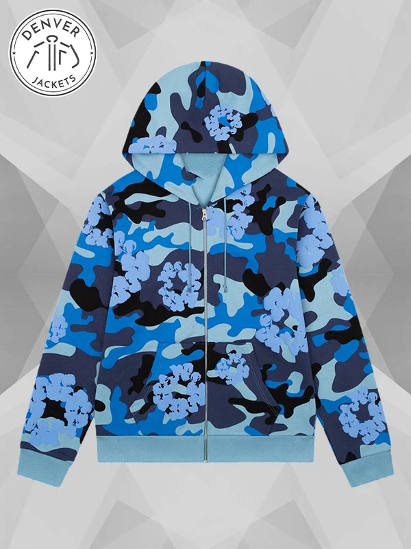 Denim Tears Blue Camo Cotton Wreath Zip-up Hoodie