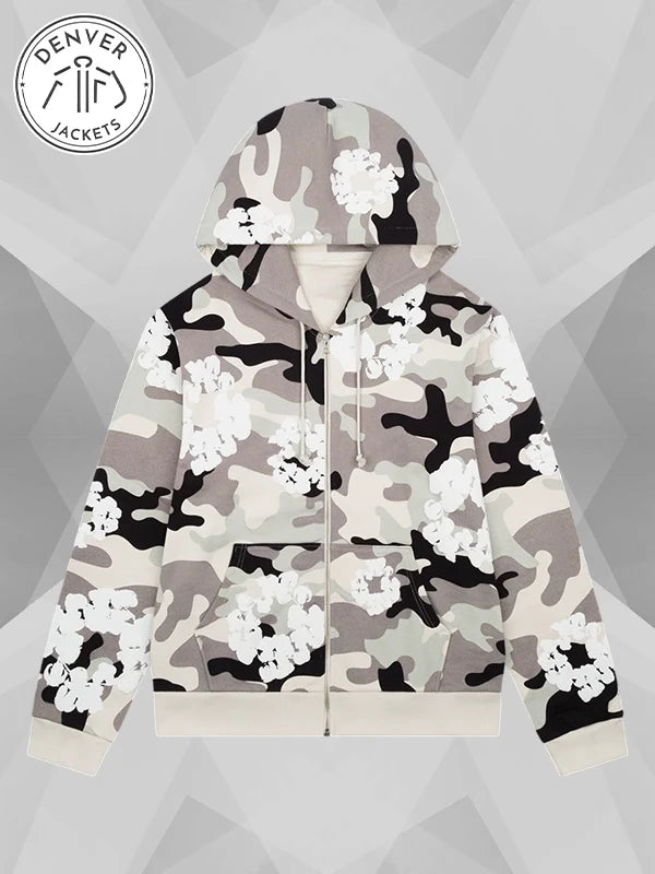 Denim Tears White Camo Cotton Wreath Zip-up Hoodie