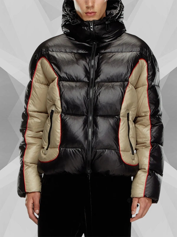 Diesel W Ostend Panelled Padded Black and Beige Puffer Jacket