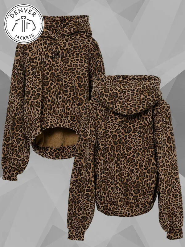 GAP Leopard Print Vintage Soft Crop Logo Hoodie