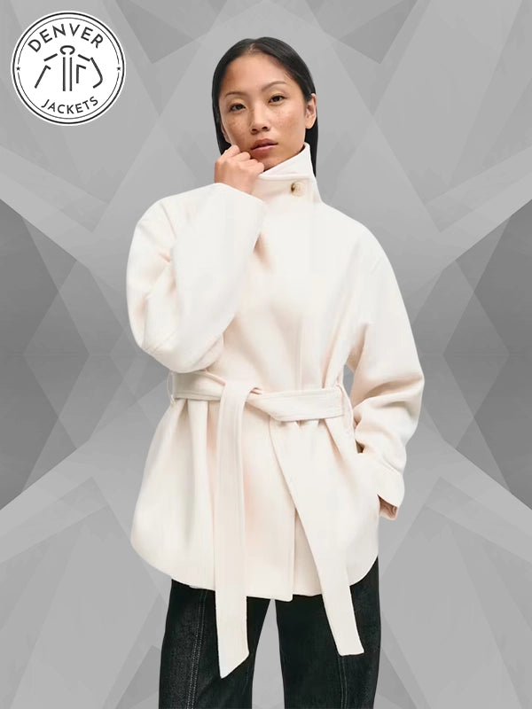 Gina Tricot High Neck Short White Jacket