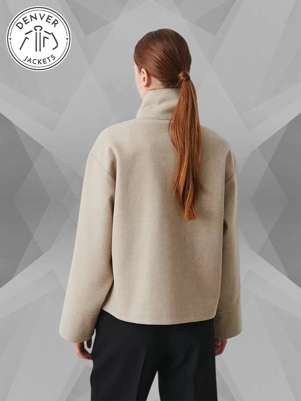 Gina Tricot Short Felt Jacket In Beige