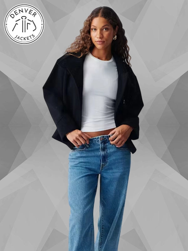 Gina Tricot Short Felt Jacket In Black