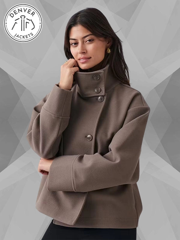 Gina Tricot Short Felt Jacket In Dark Beige