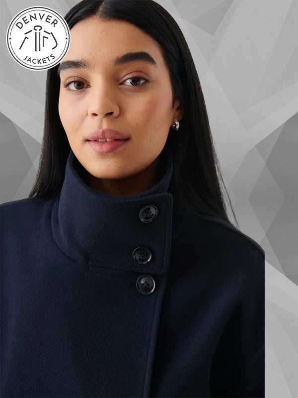 Gina Tricot Short Felt Jacket Navy Blue